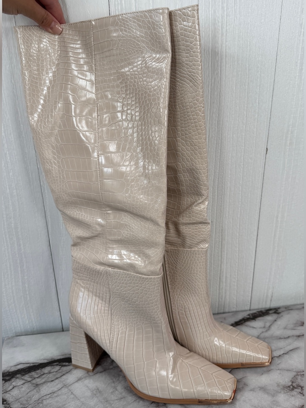 Simmi Croc-Embossed Knee-High Block Heel Boots
